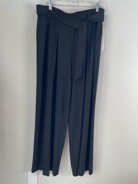 NEW Calvin Klein Pants Womens XL Black Wide Leg Ponte Belted Pull On Work Office